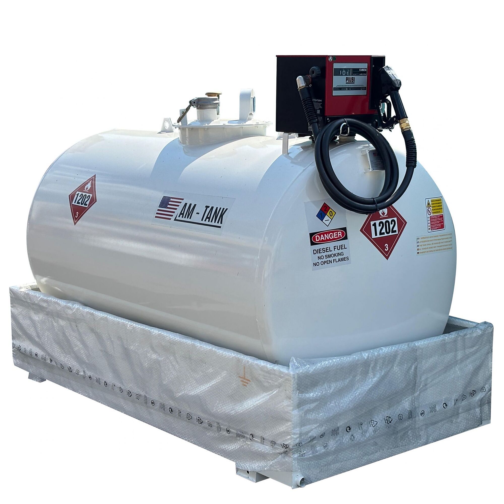AMERICAN FUEL TANK 500 DIESEL DIKE - Skid-Mounted Horizontal Cylindrical Diesel Tank — Carbon Steel, Anti-Roll Supports, Pressure-Tested